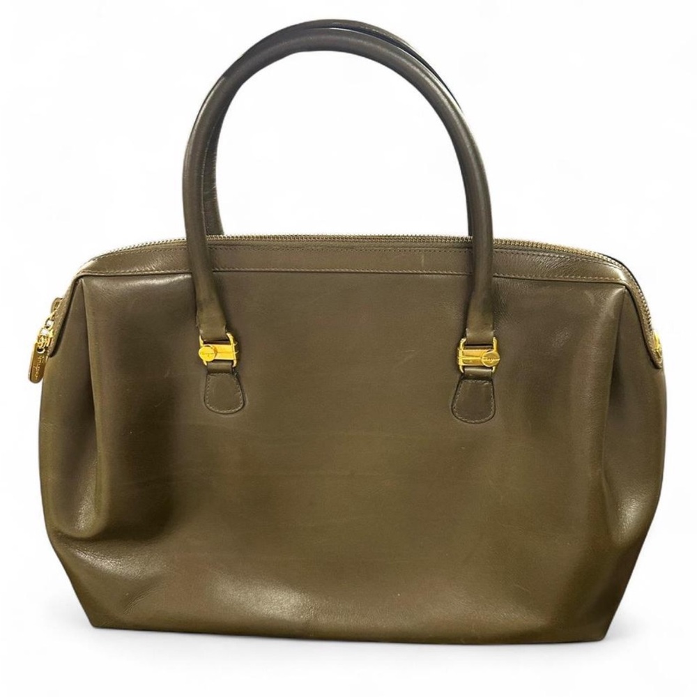 Salvatore Ferragamo Olive Green Leather Vintage Handbag Purse